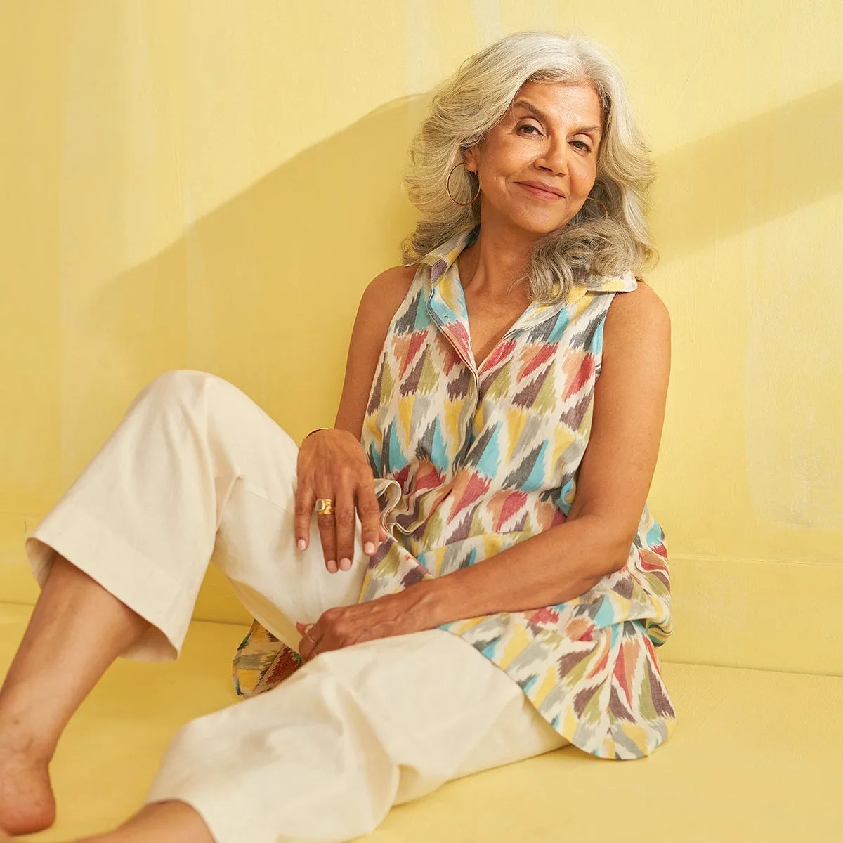 Cotton Long Top for Women | Ikat Print | Multicolour