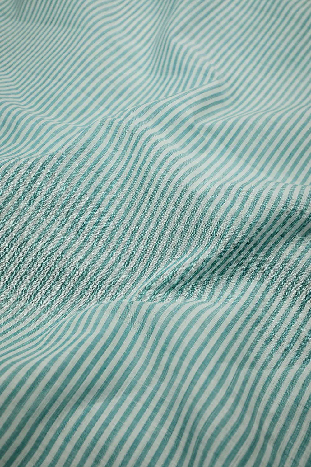 Cream with Green Stripe Mangalagiri Cotton Fabric