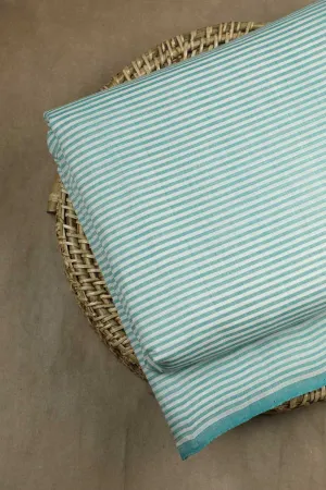 Cream with Green Stripe Mangalagiri Cotton Fabric