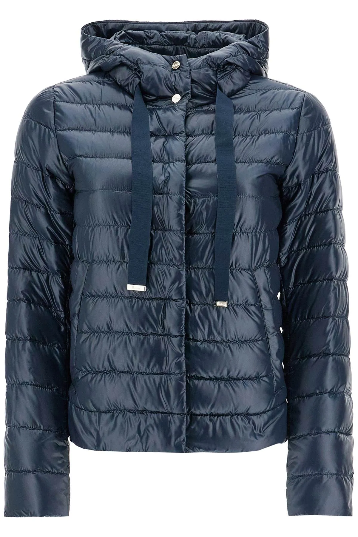 cropped down jacket with hood in ultralight dark blue nylon PI001994D 12017Z BLU