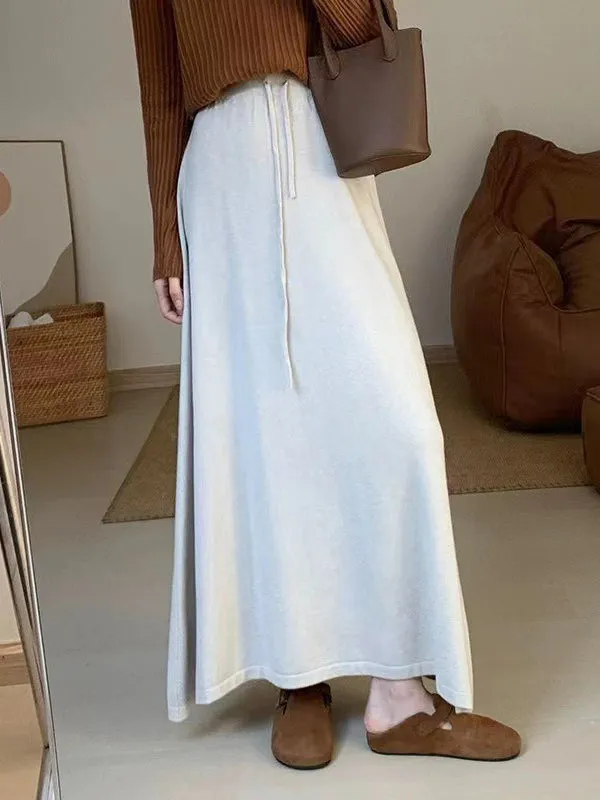 Drawstring Solid Color A-Line Loose Skirts Bottoms