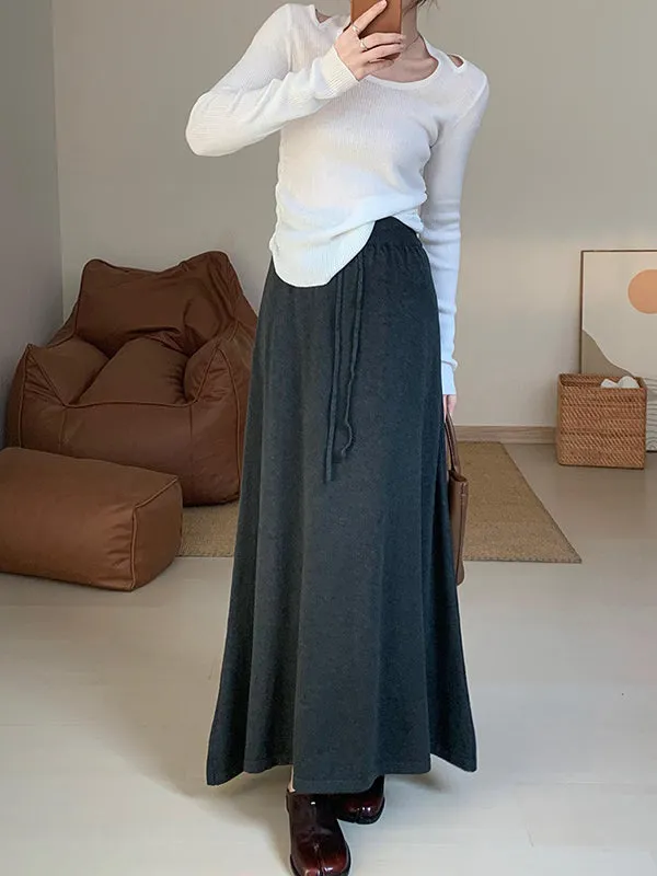 Drawstring Solid Color A-Line Loose Skirts Bottoms
