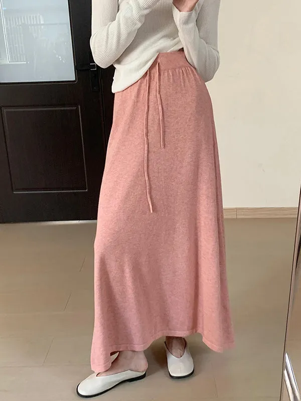 Drawstring Solid Color A-Line Loose Skirts Bottoms