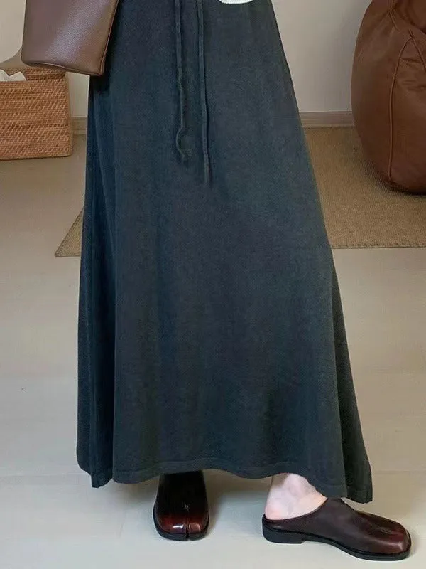 Drawstring Solid Color A-Line Loose Skirts Bottoms