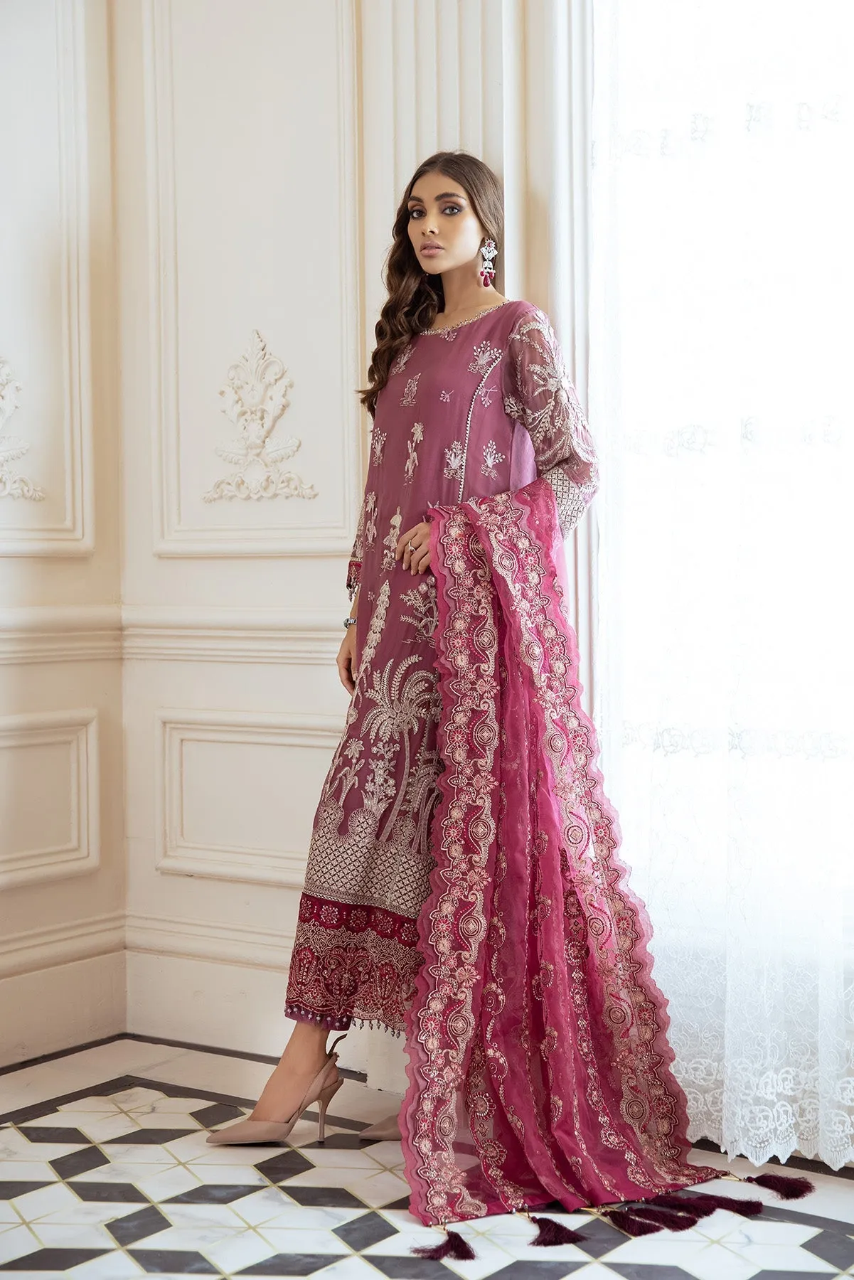 Elegant Fancy Kameez Salwar in Tea Pink Shade #PF397
