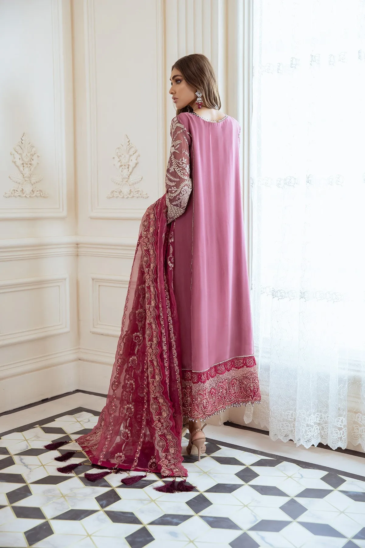Elegant Fancy Kameez Salwar in Tea Pink Shade #PF397