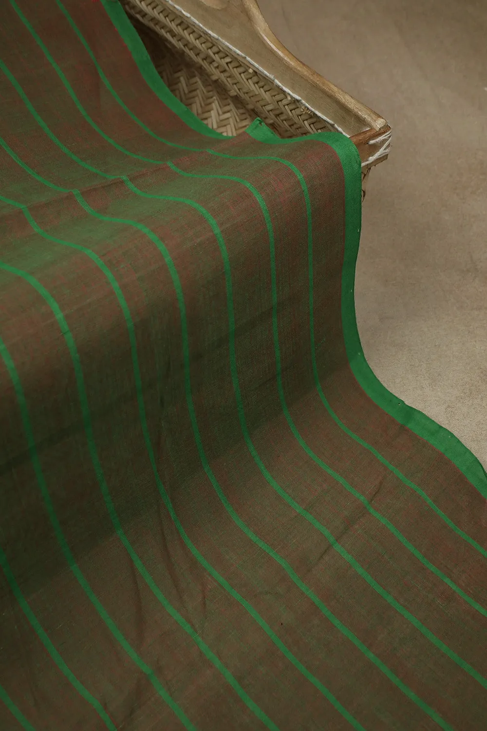 Green Striped Mangalagiri Cotton Fabric