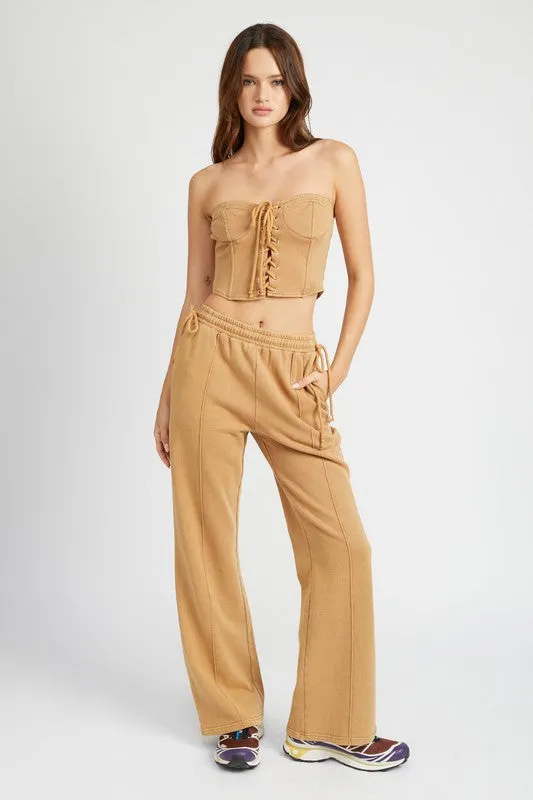 Hot Girl French Terry Strapless Corset Top In Khaki