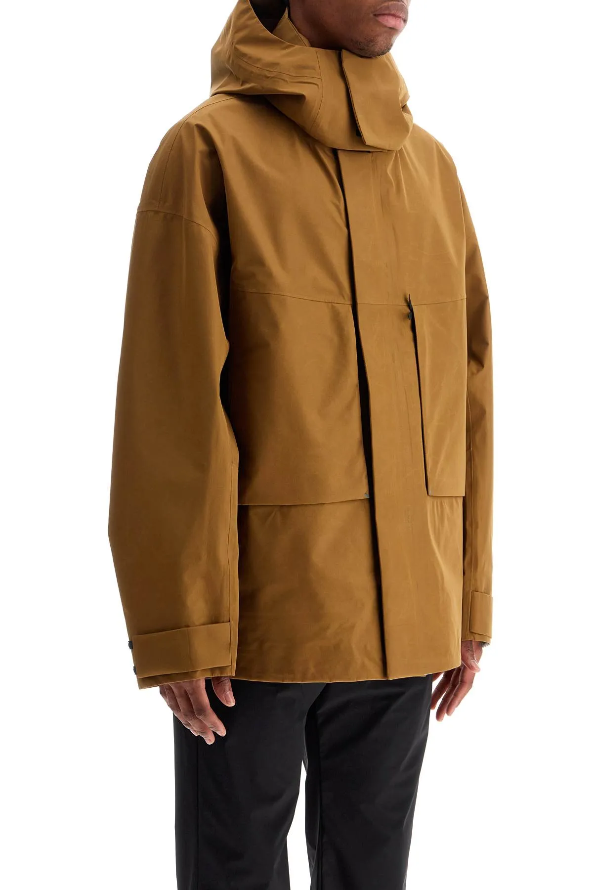 light brown waterproof short jacket in polyester with hood GC00016UL 11127 MARRONE CHIARO