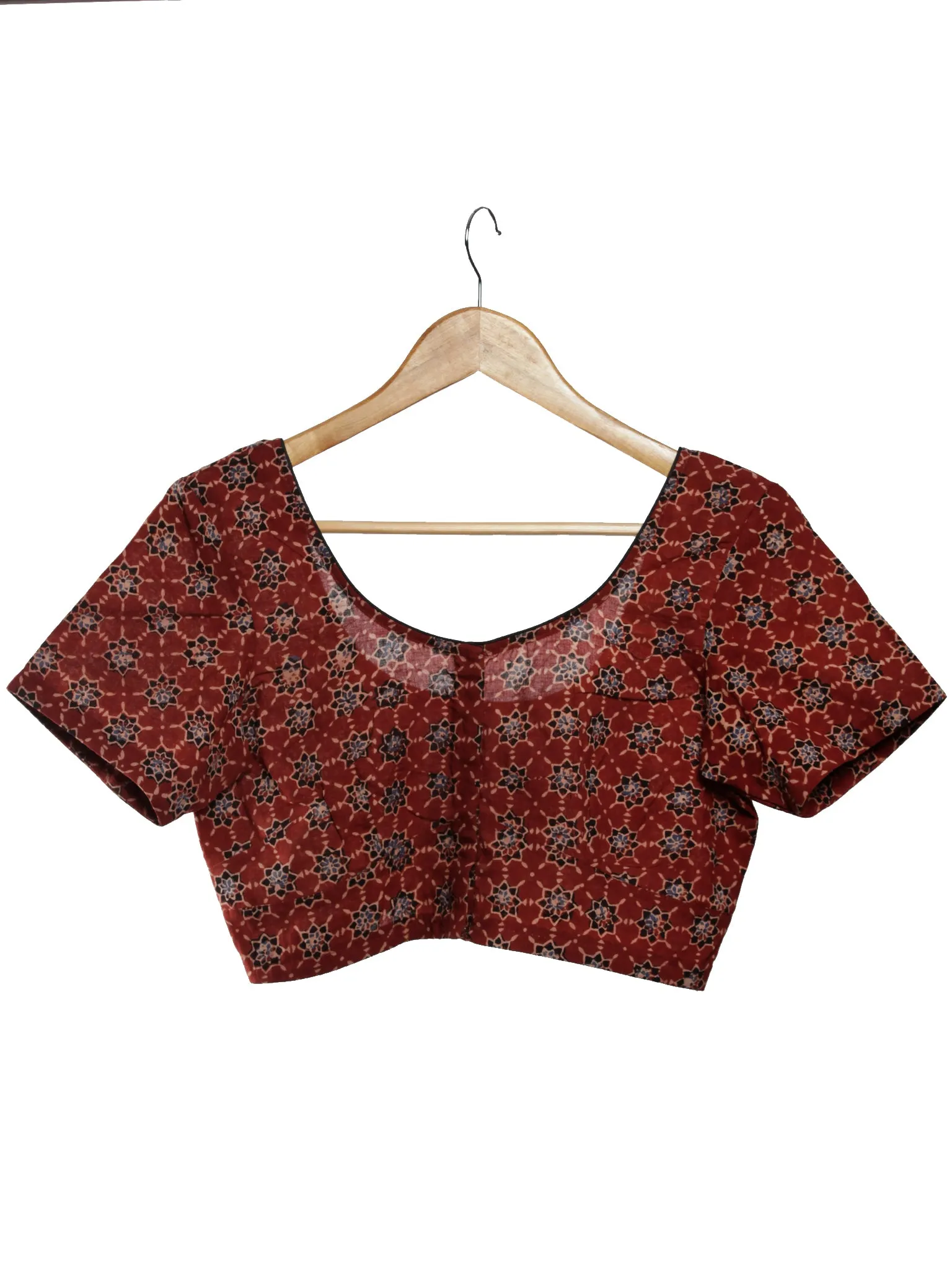 Maroon Black Indigo Ajrakh Hand Printed Cotton Blouse - B05F1622