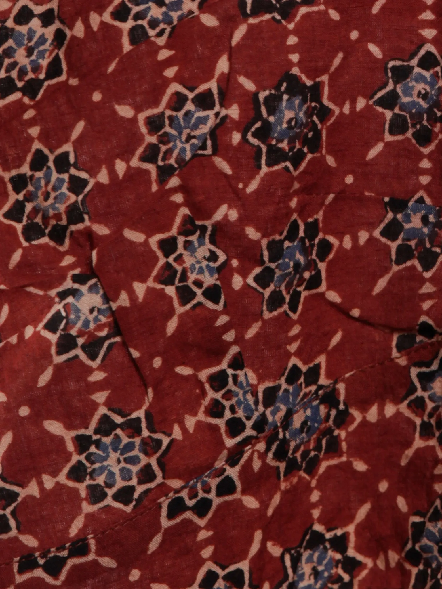 Maroon Black Indigo Ajrakh Hand Printed Cotton Blouse - B05F1622