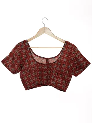 Maroon Black Indigo Ajrakh Hand Printed Cotton Blouse - B05F1622