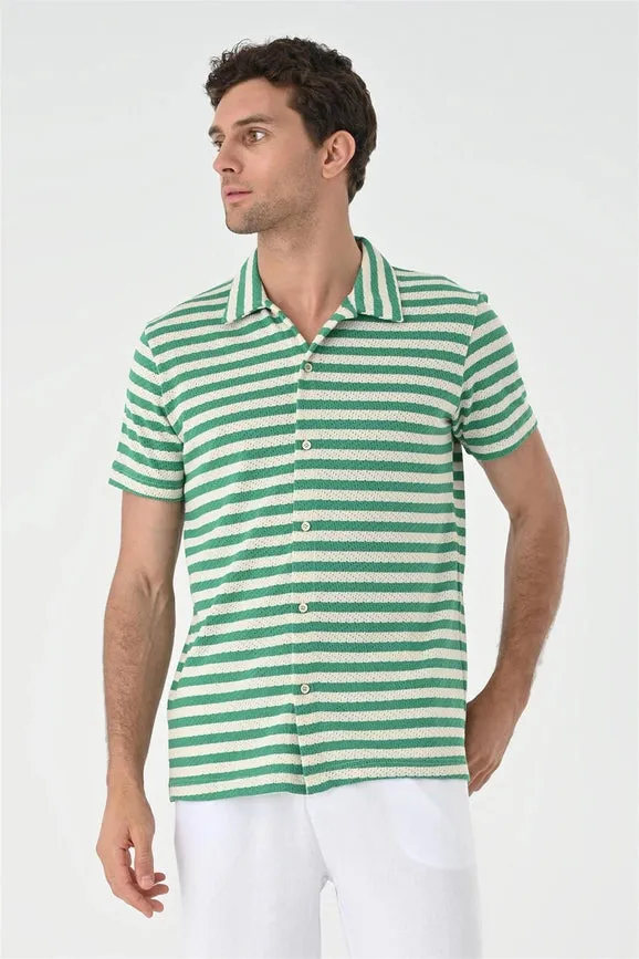 Men's Duck Green Short Sleeve Striped Knitwear Shirt