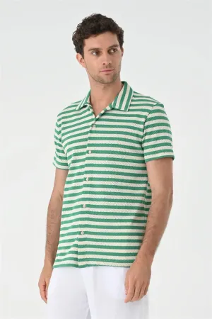 Men's Duck Green Short Sleeve Striped Knitwear Shirt