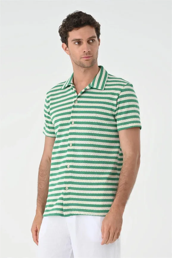 Men's Duck Green Short Sleeve Striped Knitwear Shirt