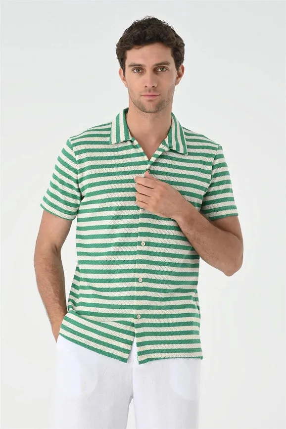 Men's Duck Green Short Sleeve Striped Knitwear Shirt