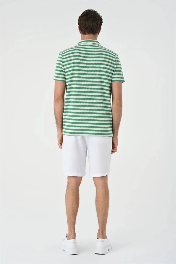 Men's Duck Green Short Sleeve Striped Knitwear Shirt
