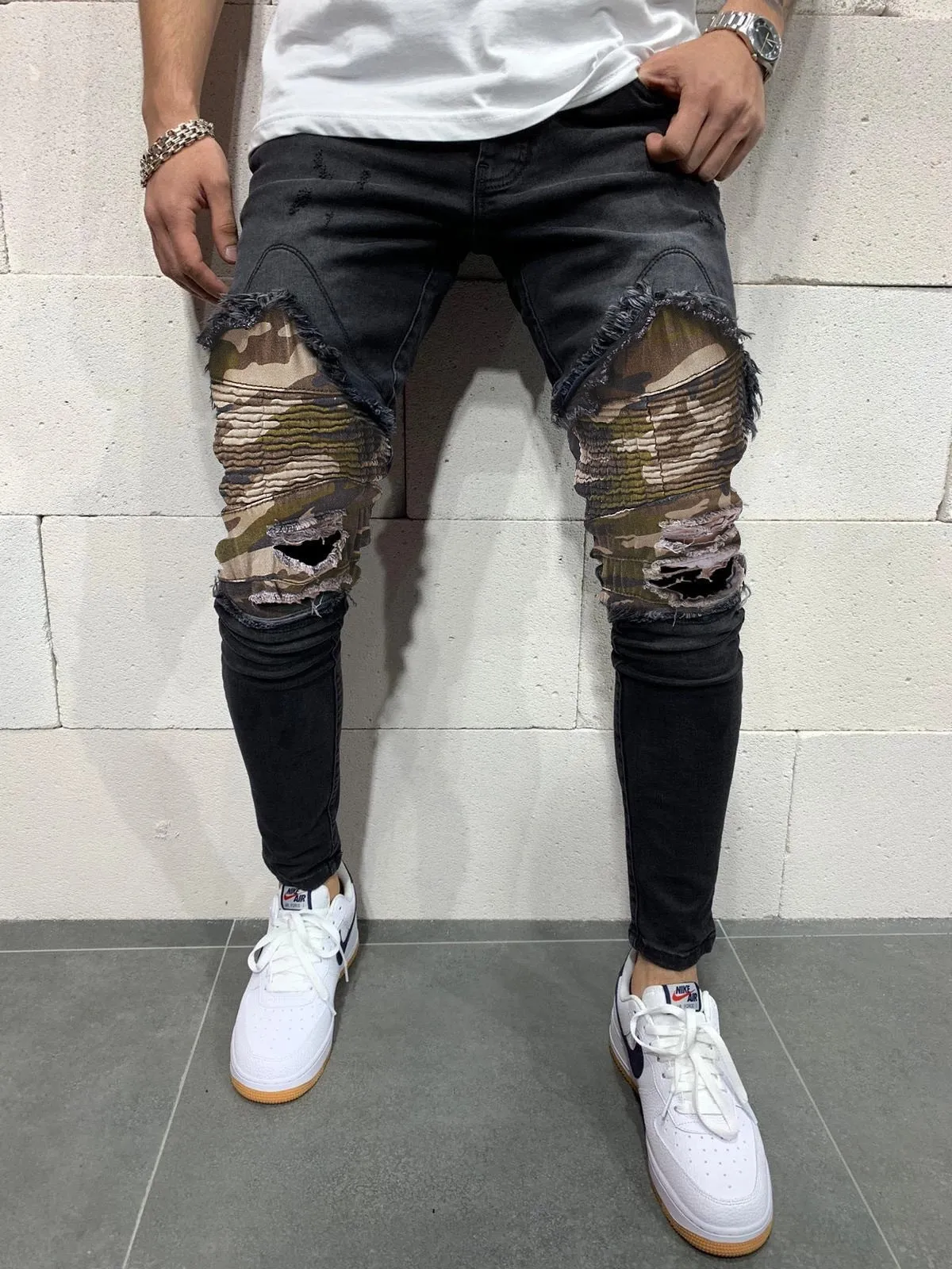Men's Pleated Camouflage Slim Fit Jeans - GlamzLife