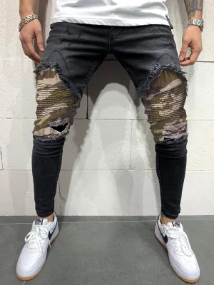 Men's Pleated Camouflage Slim Fit Jeans - GlamzLife
