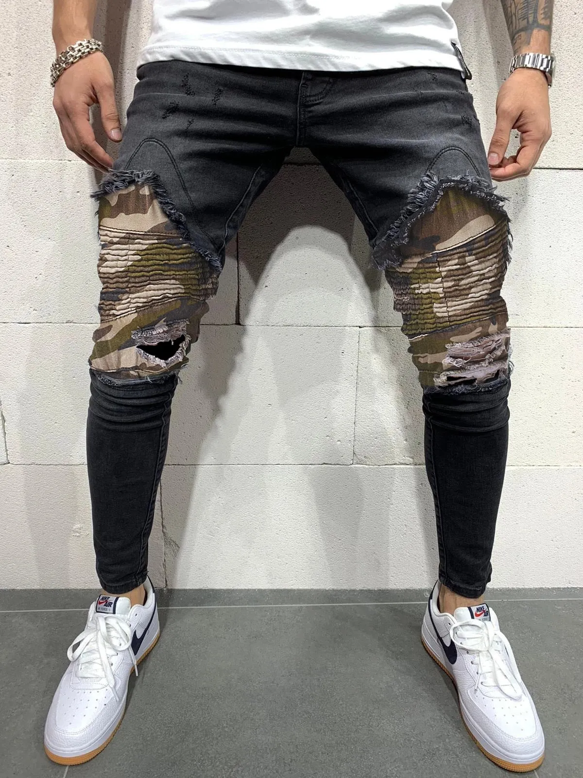 Men's Pleated Camouflage Slim Fit Jeans - GlamzLife