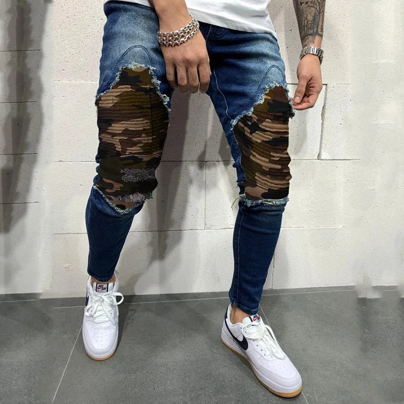 Men's Pleated Camouflage Slim Fit Jeans - GlamzLife