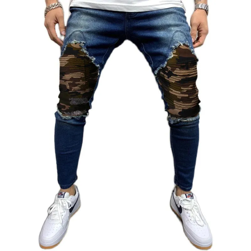 Men's Pleated Camouflage Slim Fit Jeans - GlamzLife