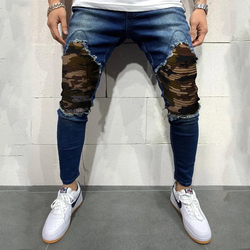 Men's Pleated Camouflage Slim Fit Jeans - GlamzLife
