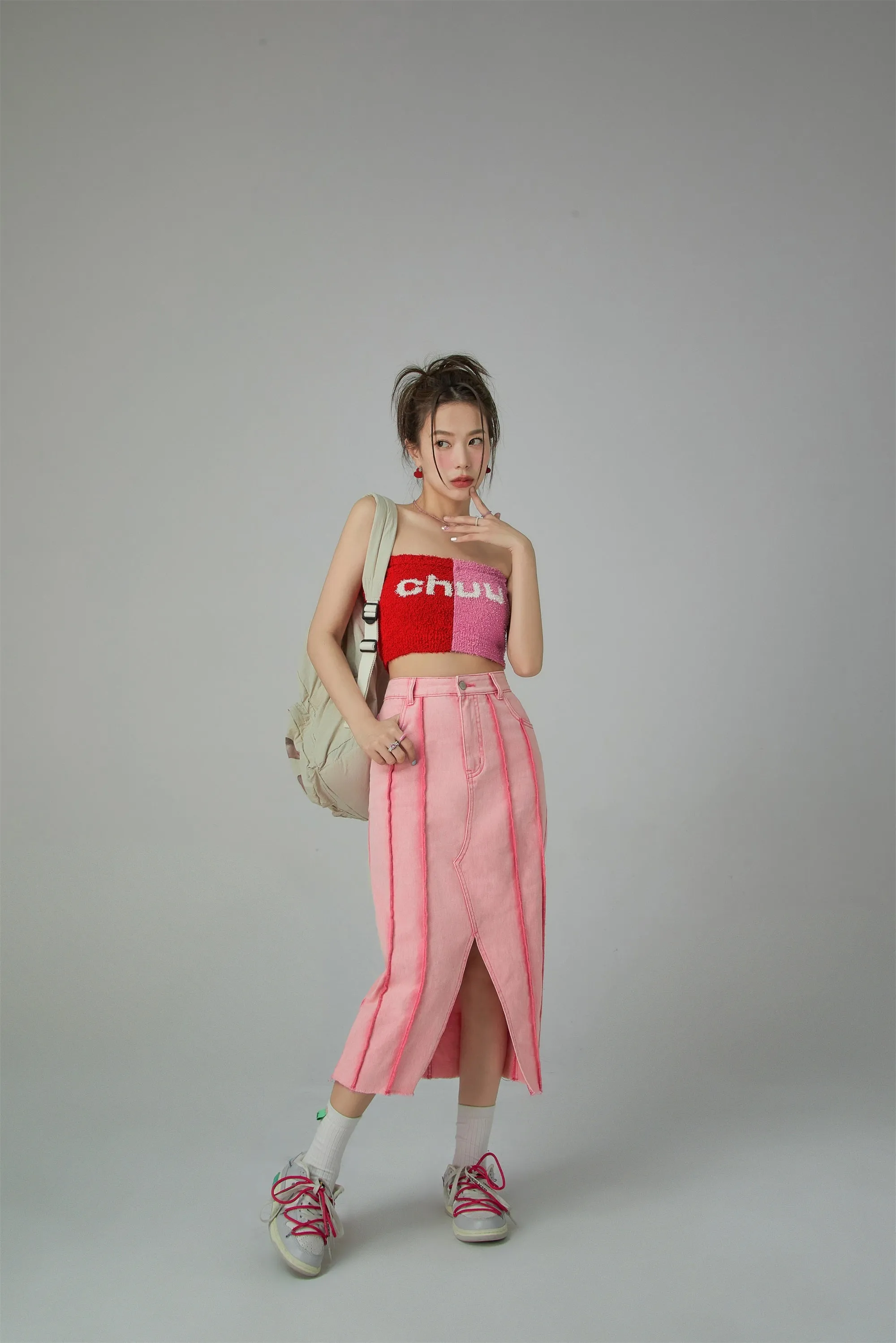 Never Dull Line Denim Skirt