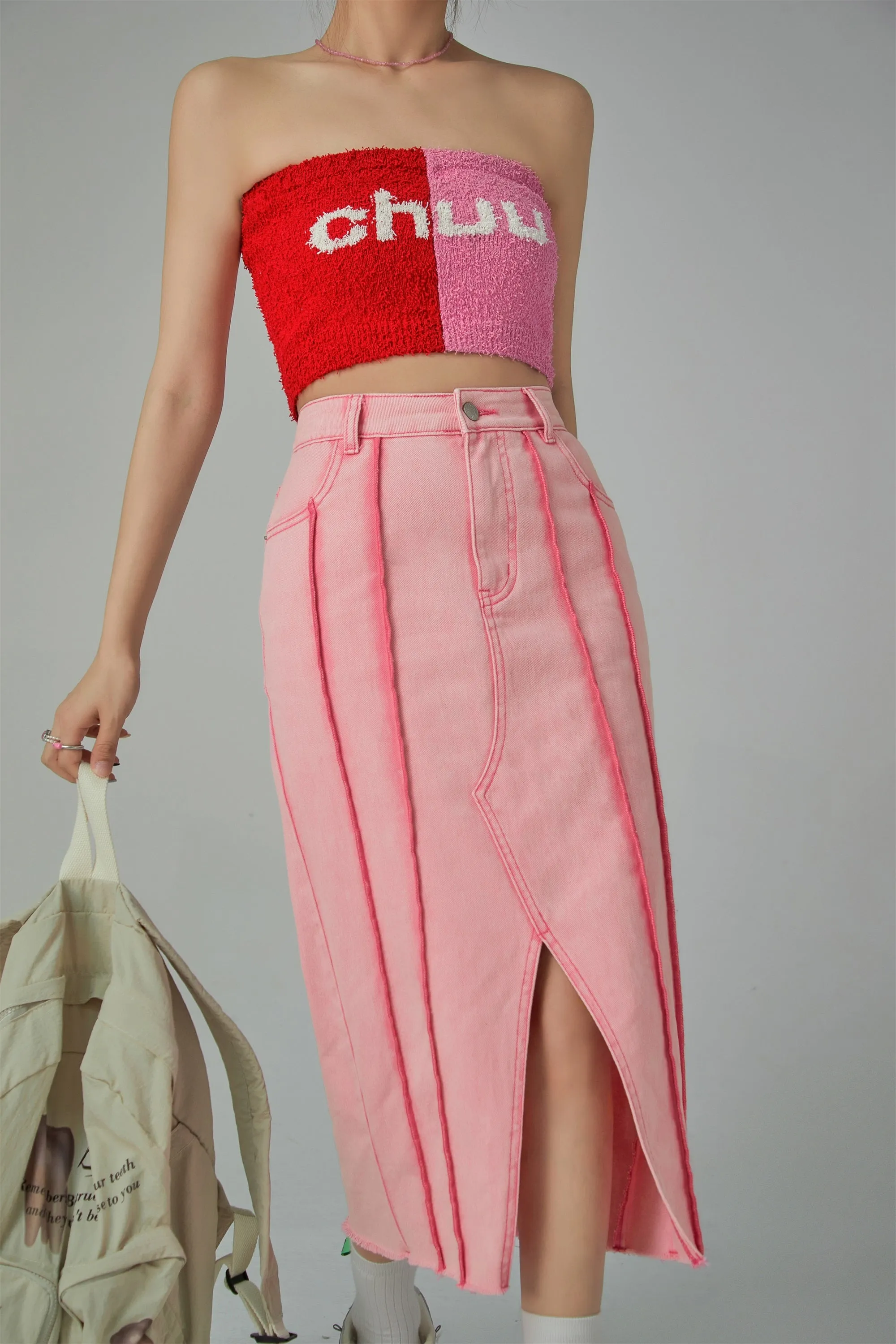 Never Dull Line Denim Skirt