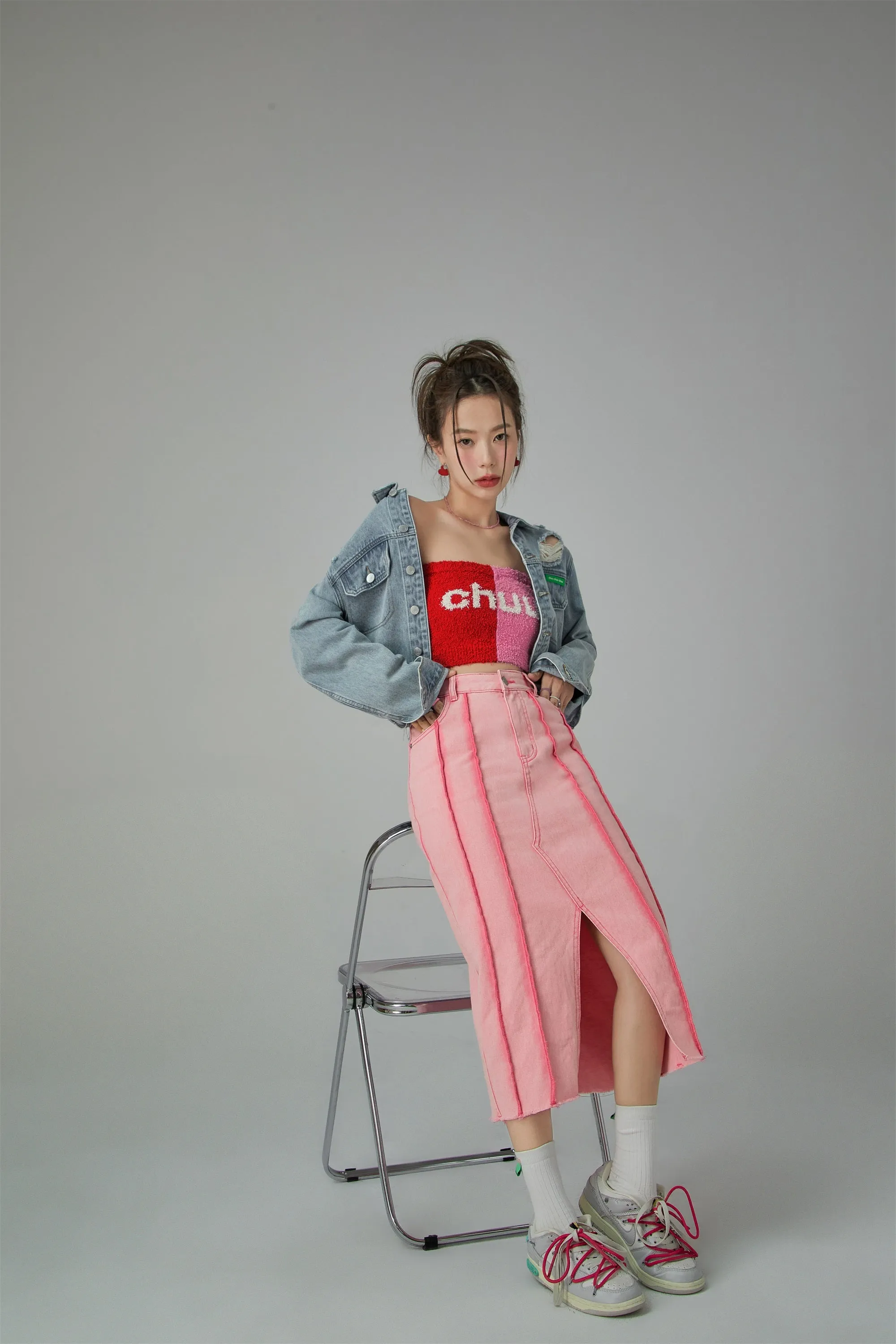 Never Dull Line Denim Skirt