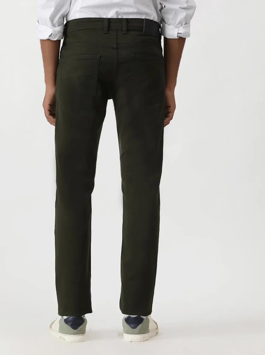 Olive Green Dobby Slim Fit Jeans | Greenfibre