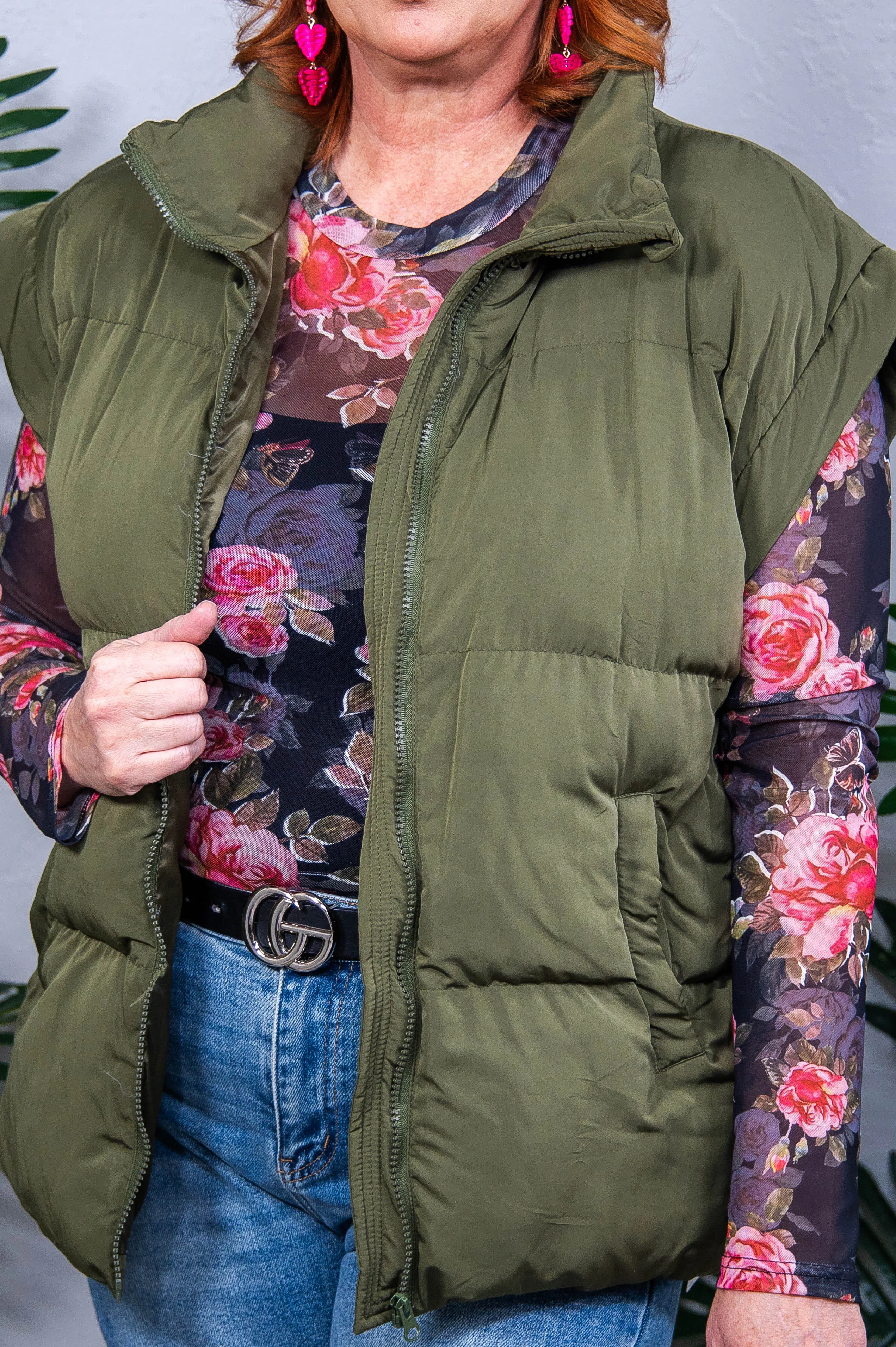 Puff & Stuff Puffer Olive Vest- O5762OL