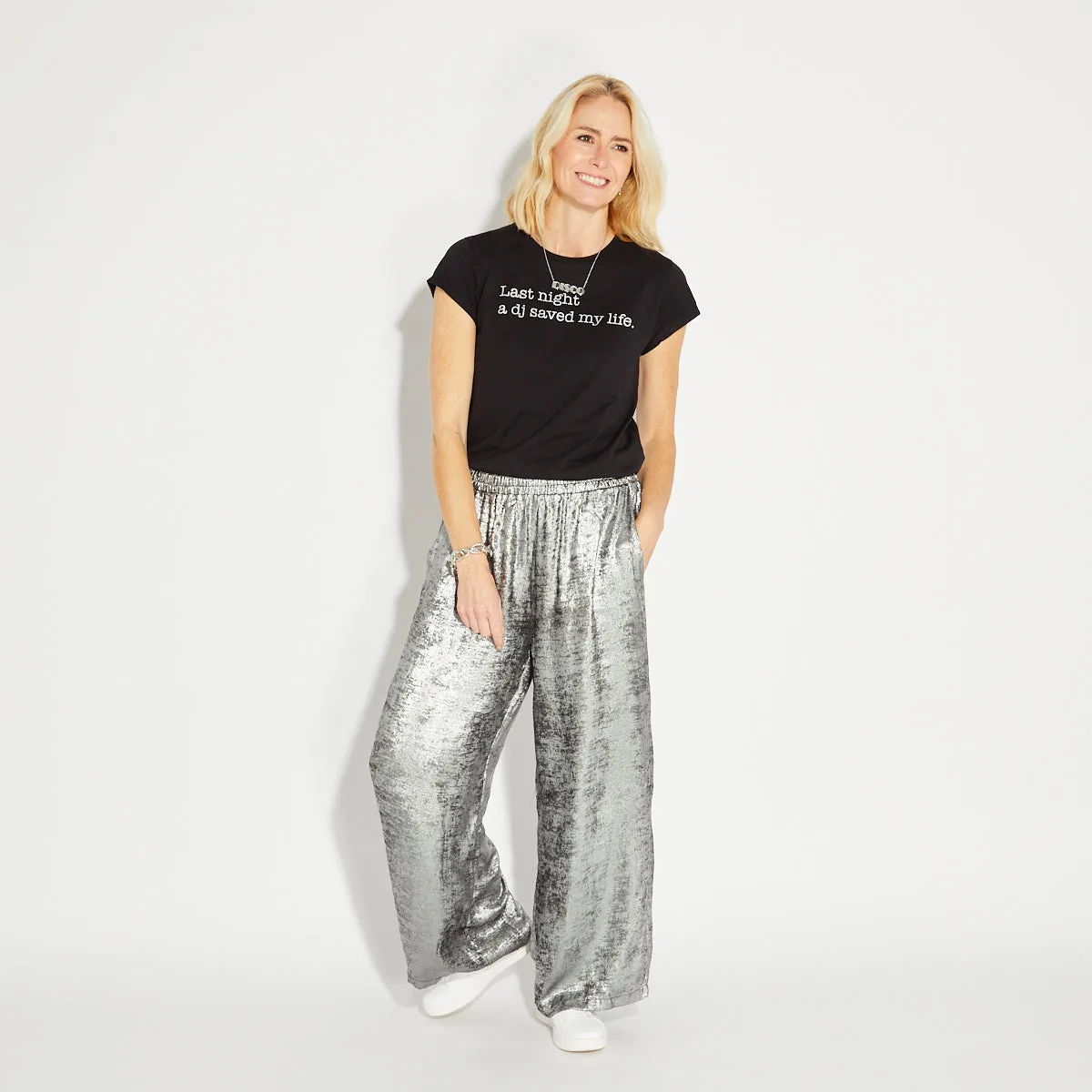 Silver Wide-Leg Trousers