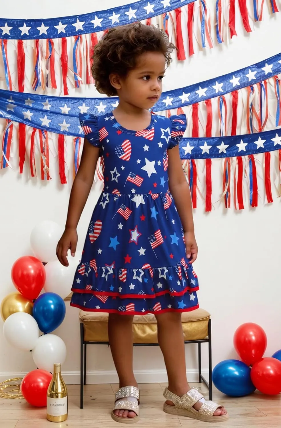 Toddler Little Girl Summer Dresses Kids Cute Casual Flutter Sleeve Tiered Smock Dress 2-7 Years
