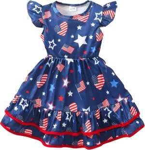 Toddler Little Girl Summer Dresses Kids Cute Casual Flutter Sleeve Tiered Smock Dress 2-7 Years
