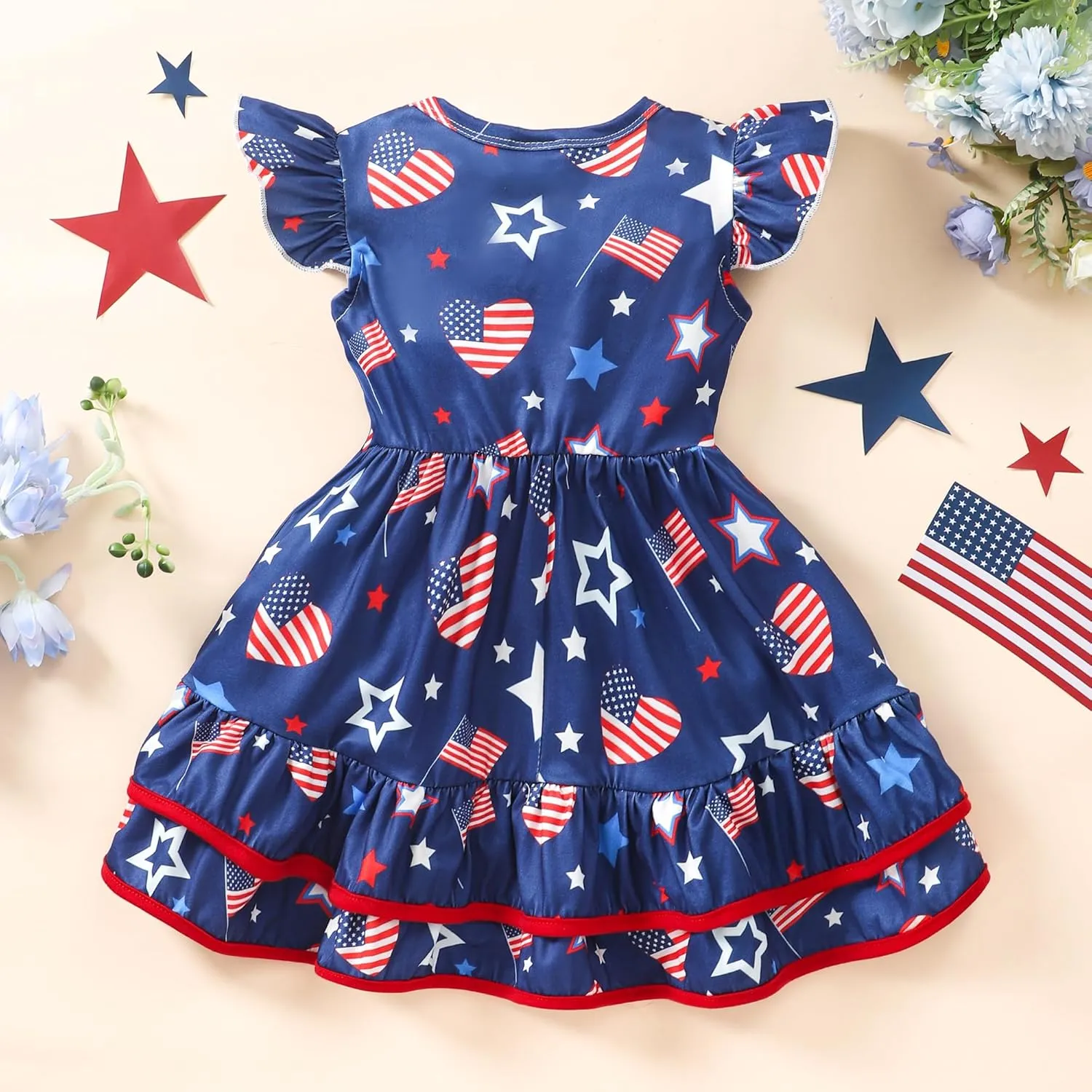 Toddler Little Girl Summer Dresses Kids Cute Casual Flutter Sleeve Tiered Smock Dress 2-7 Years