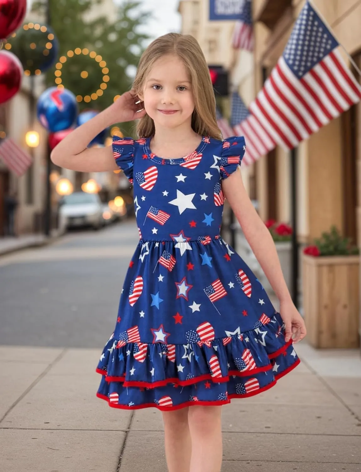 Toddler Little Girl Summer Dresses Kids Cute Casual Flutter Sleeve Tiered Smock Dress 2-7 Years