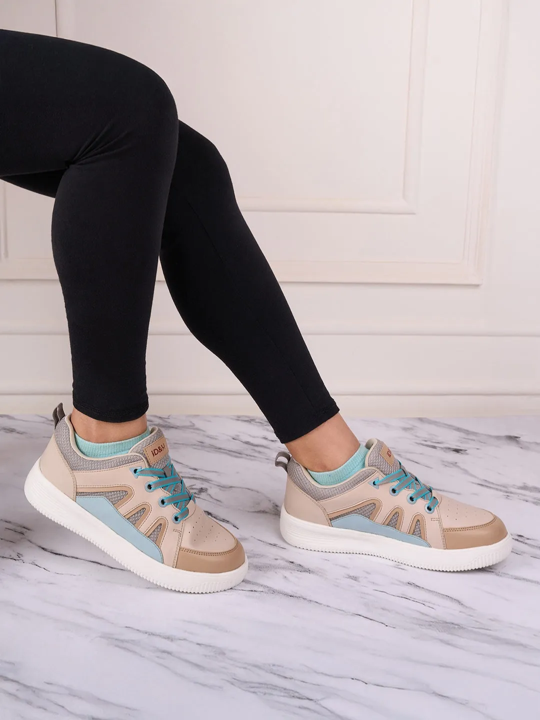 Women's Cream/Blue Platform Sneakers (IU1007)
