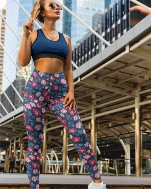 Women's High Waist Leggings - Colourful Floral