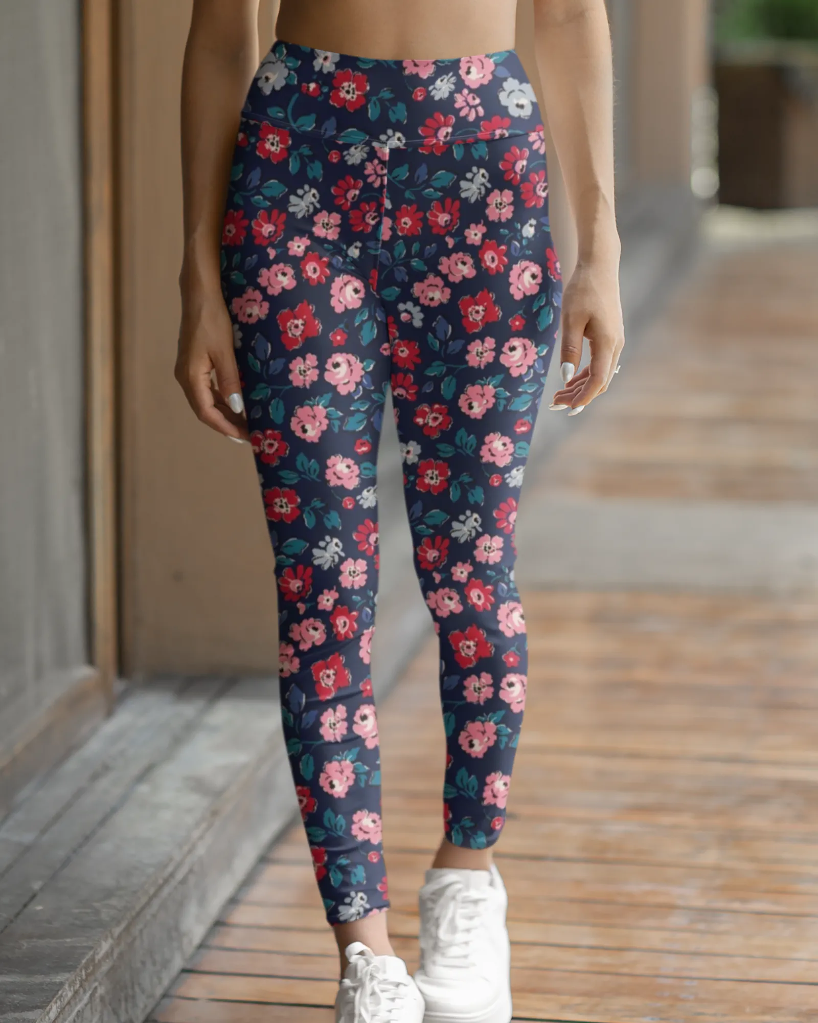 Women's High Waist Leggings - Colourful Floral