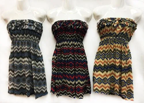 women's short ruffle top summer dresses chevron Case of 12