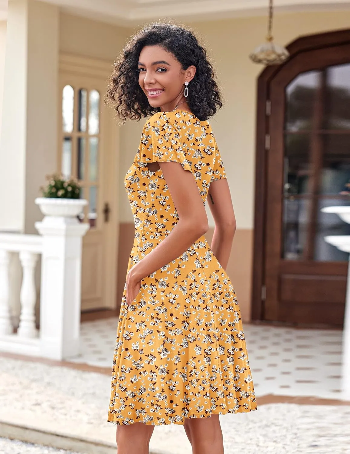 Zeagoo Womens Summer Dress Casual Swing Floral Ruffle Short Sleeve Sundresses Beach Mini A-line Shift Dress 2025 with Pockets