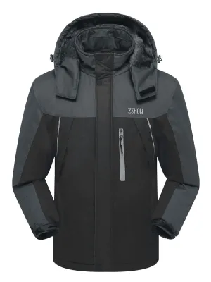 ZSHOW Men's Waterproof Windproof Fleece Ski Jacket Outdoor Insulated Snow Jacket(Black Grey,US XL)